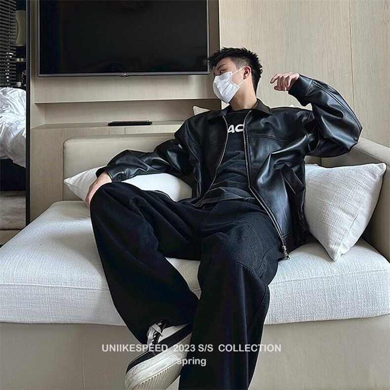 W9409-P70网图现货Cleanfit痞帅高街设计Pu皮衣机车皮夹克外套,男装夹克,星座1608-2