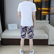 25365-P65夏季休闲T恤短裤男两件套欧货潮牌修身圆领短袖T恤套装，男装休闲套装，电商D310B-1