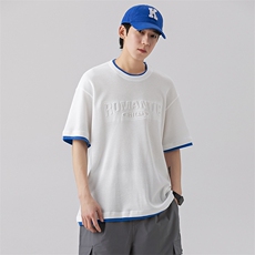 2024夏季新款华夫格假两件凹凸字母印花插肩短袖T恤T2313-P30，男装T恤，星座914-3