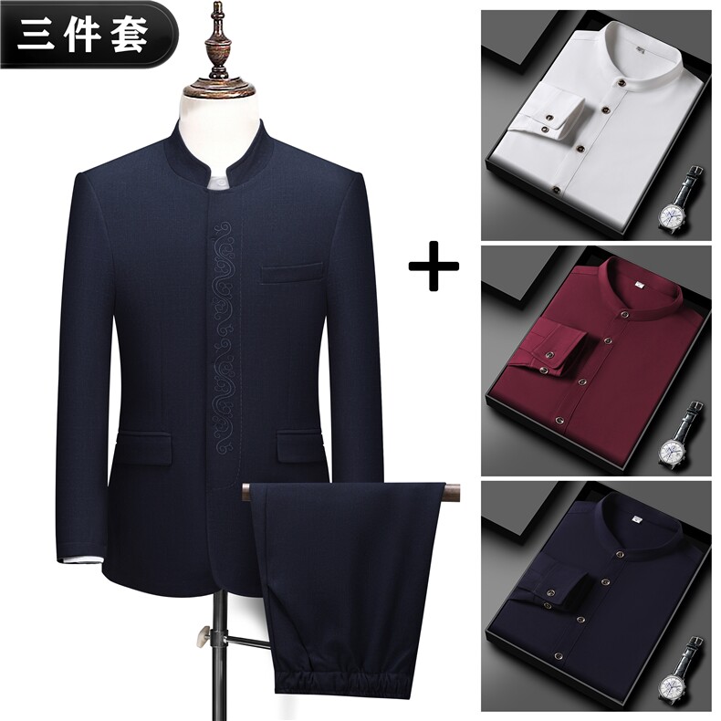 高品质风中山装三件套西服男士中年风新中式休闲西服唐装，男装西服，钱塘723