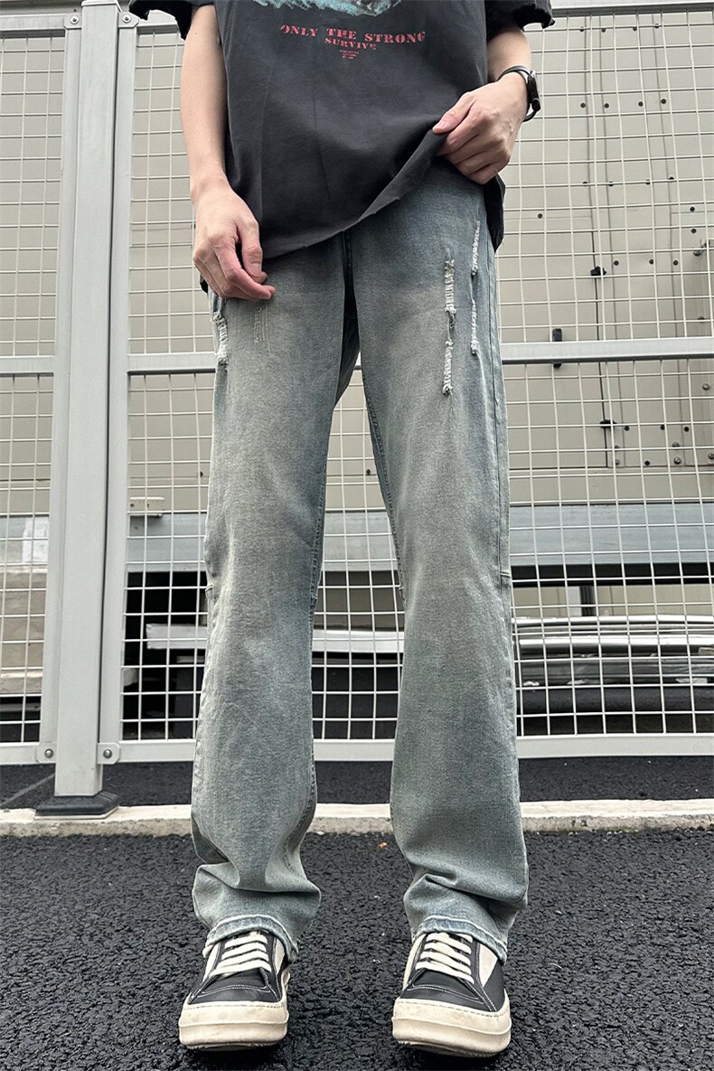 2024春季新款外景大码美式破洞拼接牛仔裤M-5XGK24094-P50,男装牛仔裤,电商A022