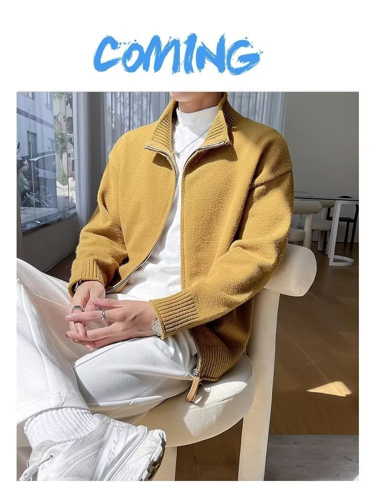 开衫外套男士春秋季新款潮牌高级感休闲立领夹克宽松针织毛衣,男装针织衫/毛衣,四季星座505