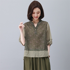 苎麻休闲女夏2025新款大码中年妈妈小个子洋气减龄棉麻，女装T恤，忆绮罗