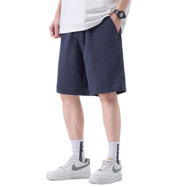GENIOLAMODE冰丝凉感休闲运动短裤男士夏季薄款宽松皱皱布五分裤,男装牛仔裤,星座509