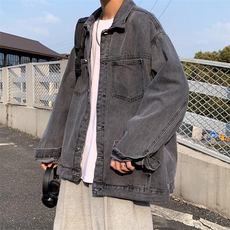春秋潮流牛仔外套中性港风宽松痞帅ins炸街百搭夹克上衣JK45-p65图片