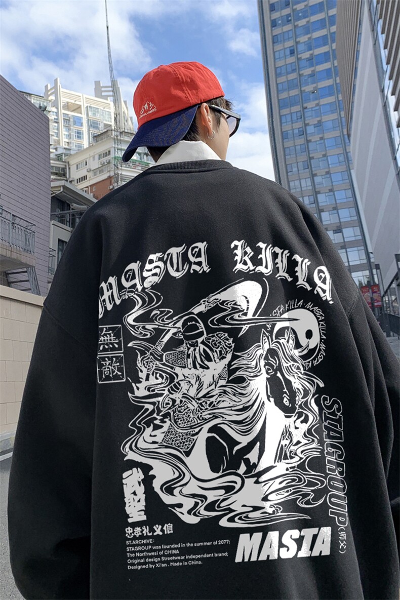 ！直播品质重磅宽松大码港风关公印花圆领卫衣WY39-特p28,男装卫衣,星座508（原C305）