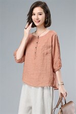 苎麻上衣女高端印花棉麻2025新款夏季女装时尚休闲亚麻阔腿裤，女装衬衫，奕阳依阁