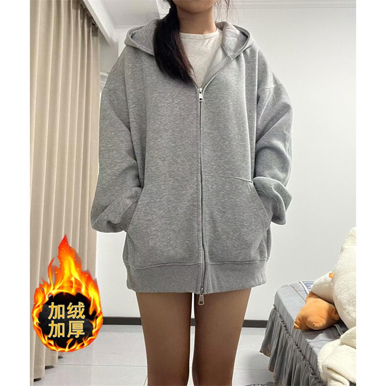 花灰色拉链开衫卫衣男连帽重磅高级感正肩衣服美式复古情侣款外套,男装夹克,星座1116A（原606A-3）