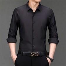 秋冬季新款商务加绒衬衫中年男士纯色衬衣爸爸男装ZLCK8055- P125图片