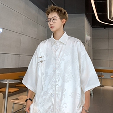 新中式夏季龙纹短袖衬衫风宽松唐装cs2412-特p42控78抖音控89，男装衬衫，电商B370
