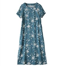 2021年夏季中长款通勤A字裙旗袍妈妈装连衣裙印花圆领套头裙子，女装连衣裙，伊满意