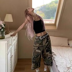 大码美式破洞补丁直筒迷彩七分牛仔裤女设计感宽松显瘦休闲阔腿裤，男装牛仔裤，星座506A