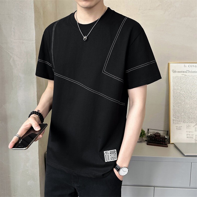 圆领短袖t恤男微宽松明线时尚半袖T恤潮流A329-T163-P48,男装T恤,电商A329