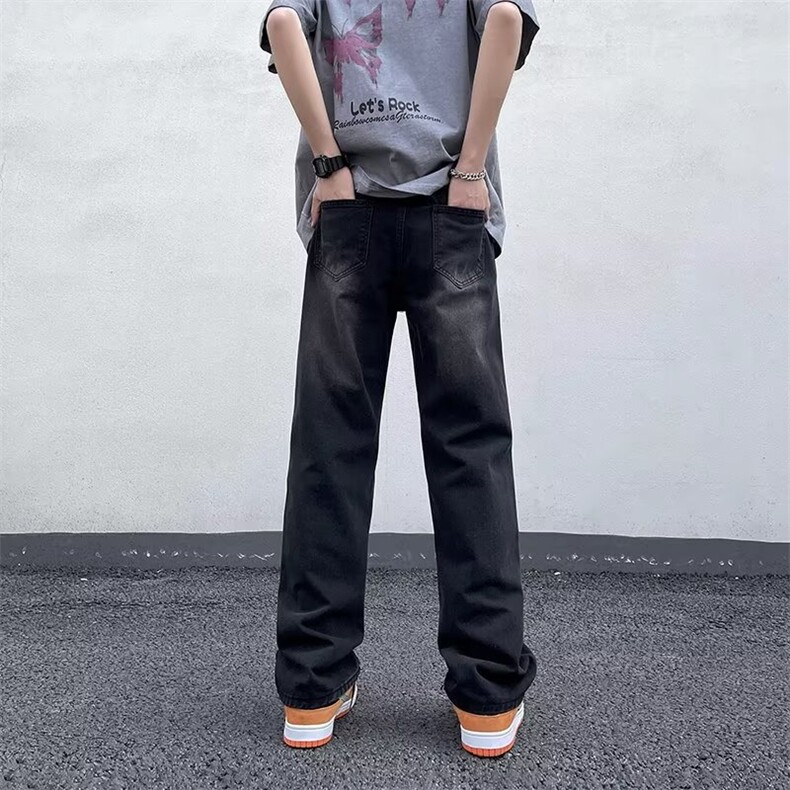 破洞牛仔裤男夏季水洗做旧高街vibe裤子宽松美式潮牌直筒长裤,男装牛仔裤,星座410-7