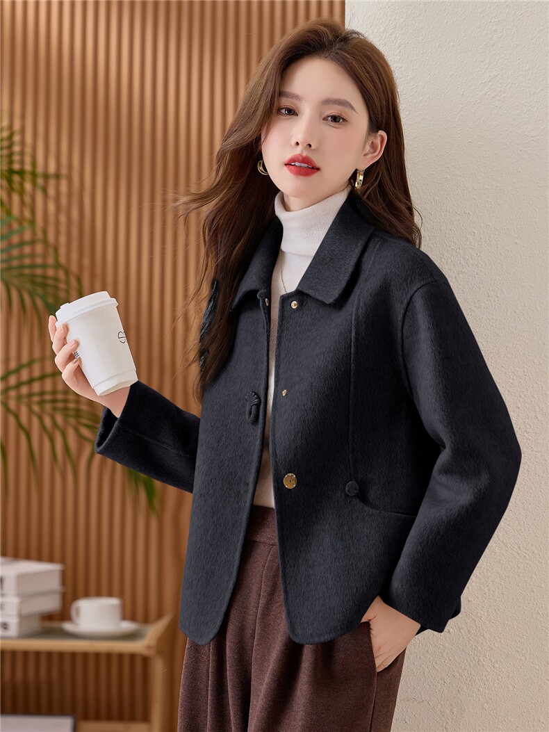时尚短款双面羊绒大衣2025年秋冬新款单排扣毛外套小个子,女装毛呢外套,众宇琦