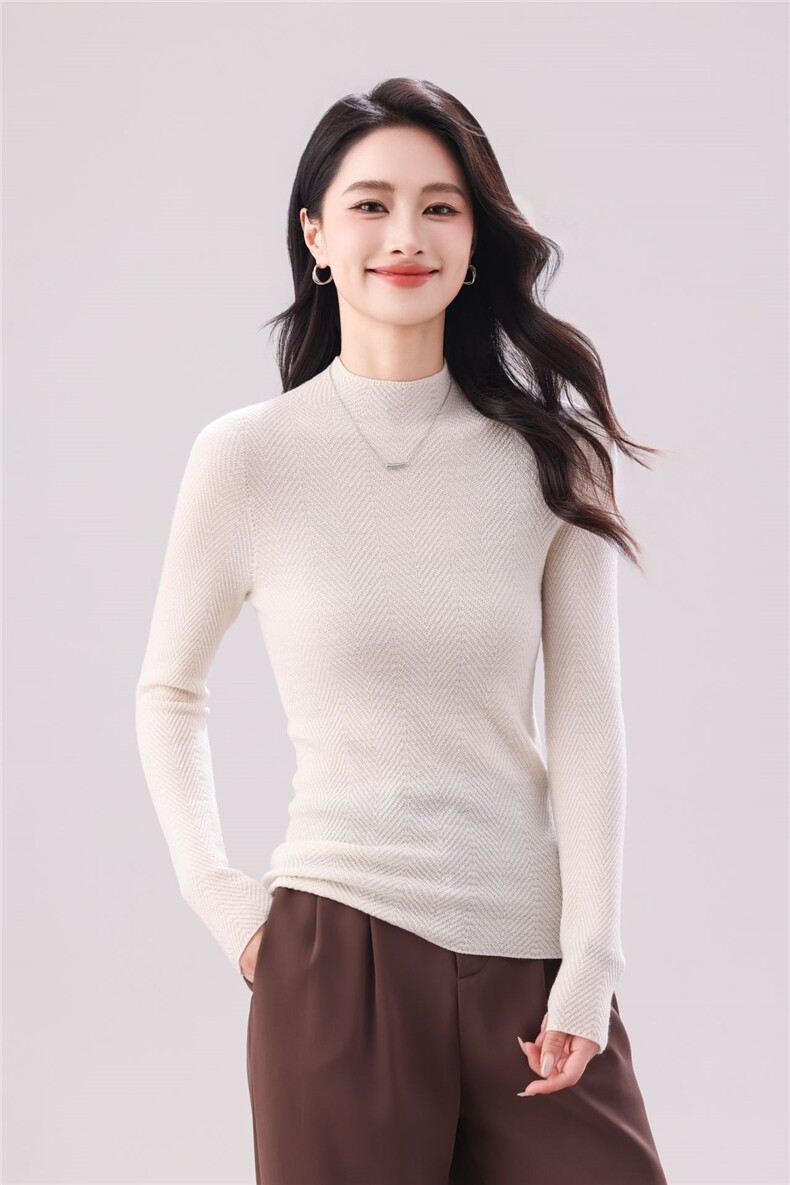 2025年秋季时尚百搭通勤简约休闲半高领，女装羊毛衫，巧奈羊绒