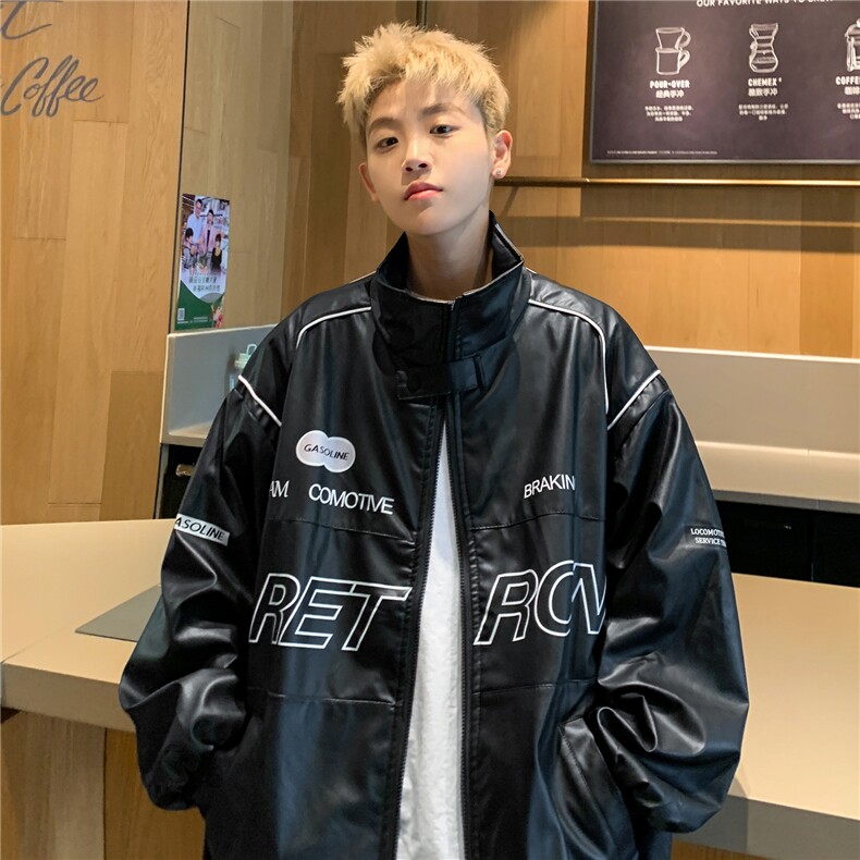 秋季新款机车皮衣外套男ins潮oversize炸街宽松pu皮夹克D314,男装夹克,电商A335-1（原A458）