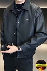 加绒加厚皮衣男秋冬季2025新款潮牌机车皮夹克A313-PY9081-P145，男装皮衣，电商A313