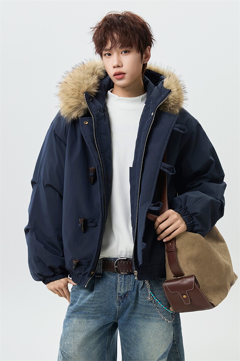 （手塞棉）冬季毛领加厚棉服牛角扣连帽上衣MF002-P130-控239,男装棉衣,星座216(原A116)