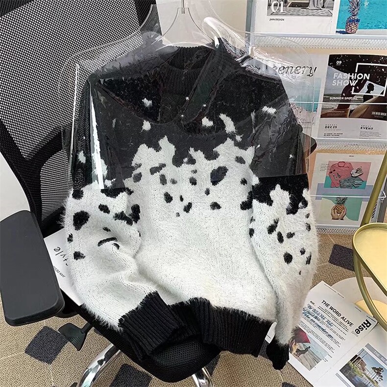 新年美式秋冬渐变仿貂毛氛围毛衣男女冬季毛绒慵懒外套宽松针织衫,男装针织衫/毛衣,星座601-1