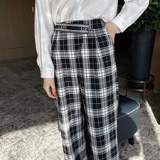 2021春装新款时尚舒适显瘦格子阔腿裤，女装休闲裤，深水步