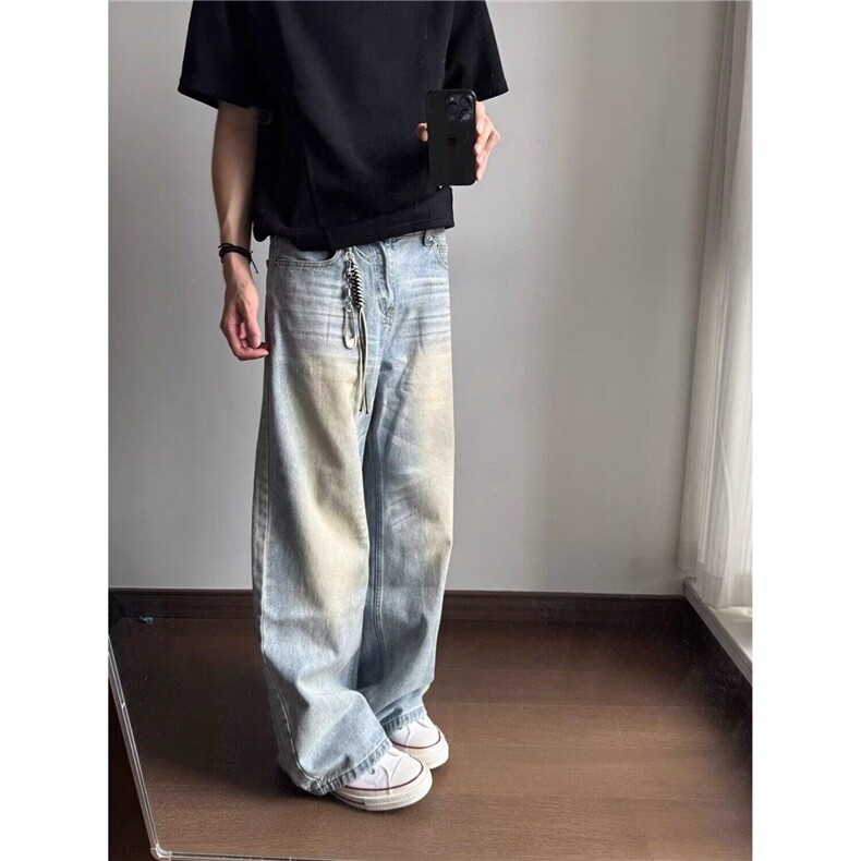 新款美式水洗baggy冰蓝牛仔裤宽松微喇直筒裤弯刀裤816N60811-p53,男装牛仔裤,星座1008