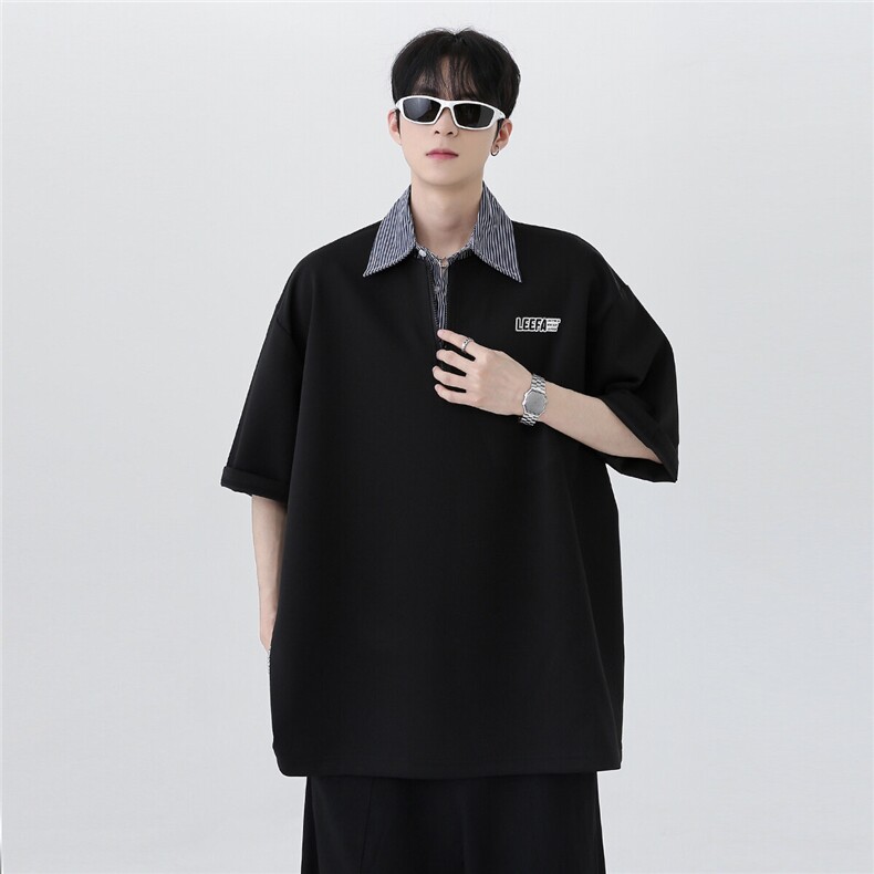 美式潮流半拉链polo衫假两件半袖日系cleanfit高级感短袖T607-P48,男装Polo衫,电商C307