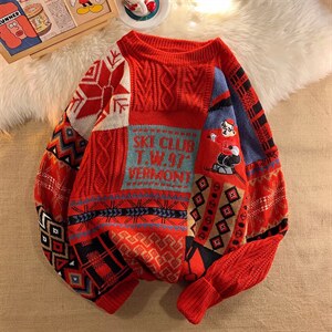 A455-P65 卡通小熊情侣毛衣男秋冬宽松ins潮慵懒圆领套头针织衫图片