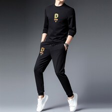 春秋款男中年人运动套装秋季印花休闲爸爸装圆领卫衣中老年运动服，男装休闲套装，电商B212（原钱塘6029）