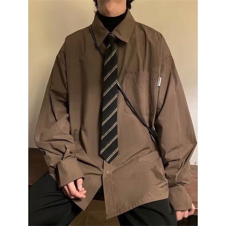 衬衫男刺绣港风潮纯色文艺日系2025春新款ins宽松外套CY1041-P35图片