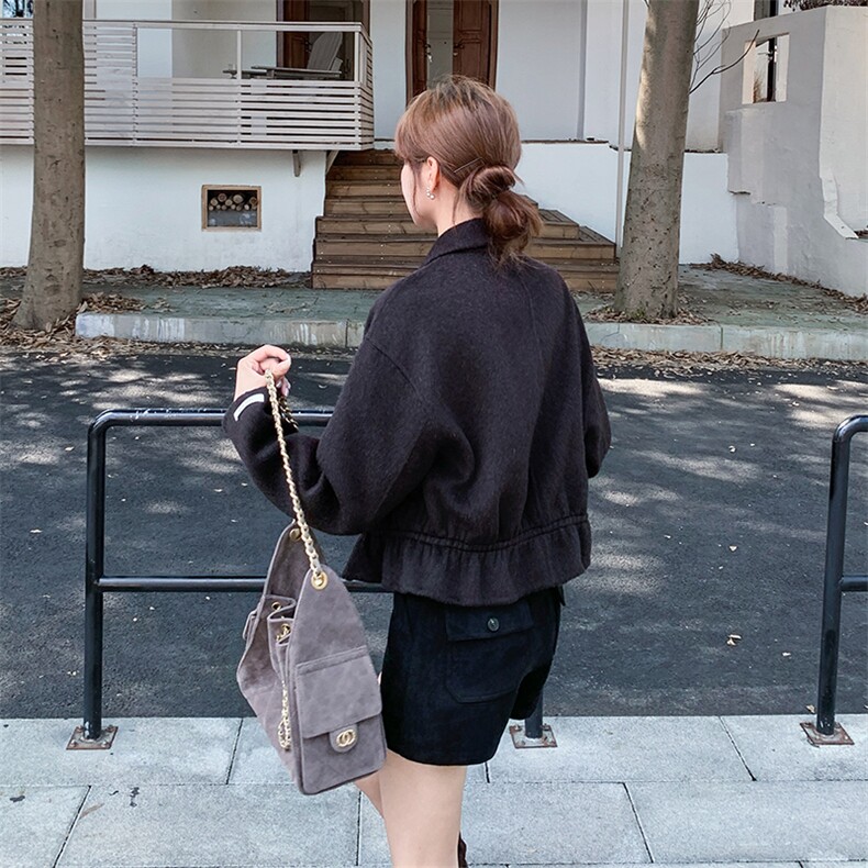 26春秋季新款韩系收腰双面呢羊毛外套2121P210K338,女装毛呢外套,2C219