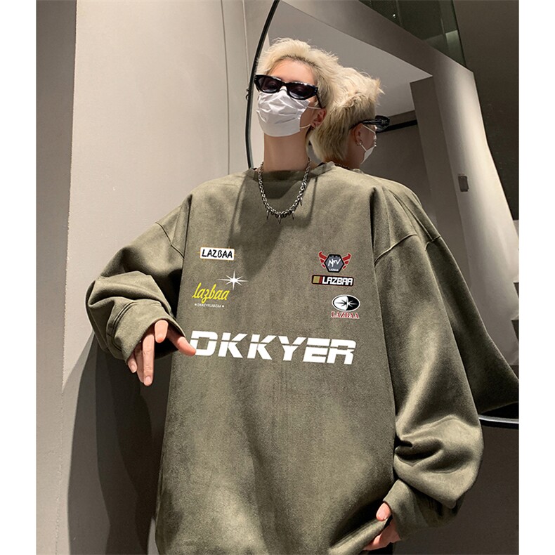 抖音得物供货提供视频秋冬重磅美式麂皮绒圆领卫衣JY388,男装卫衣,电商A486
