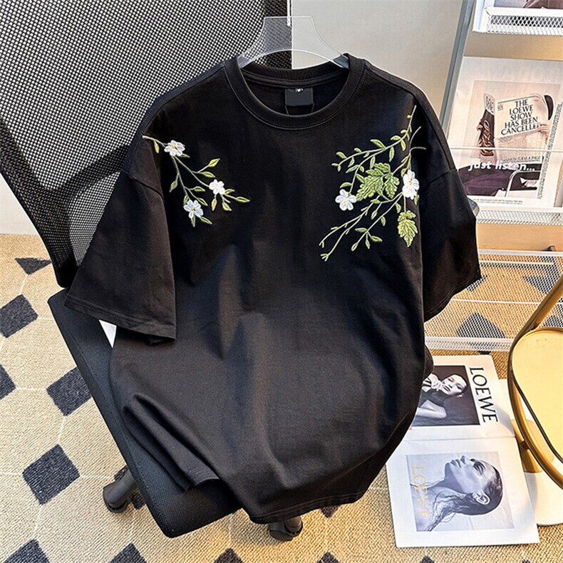 万针全刺绣工艺高品质260克纯棉双纱美式宽松百搭短袖T恤特P33,男装T恤,电商A486