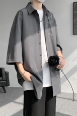 短袖衬衫男夏季新款新中式宽松大码冰丝新中式衬衣CS3301-P32，男装衬衫，星座214-3