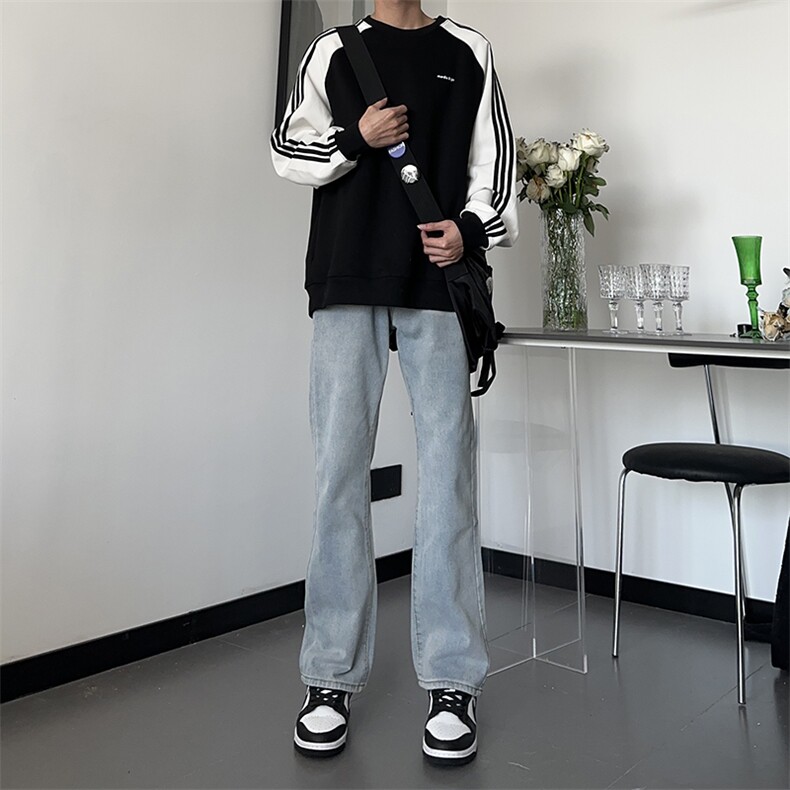 自家图主推货足大码黑色毛边微喇黄泥牛仔裤直筒裤K10-P50,男装牛仔裤,星座205
