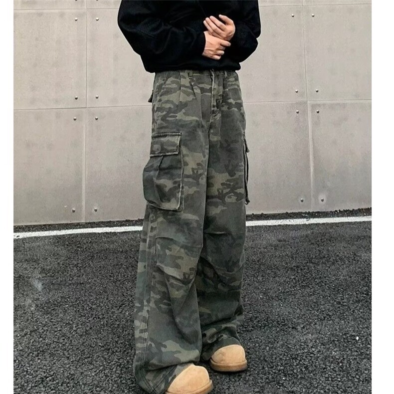 K0915-P40美式复古褶皱多口袋水洗迷彩工装裤,男装工装外套,电商B323A
