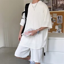 TZ65859/P65高品质波浪冰丝垂感T恤短裤套装男宽松大码两件套控98图片