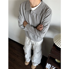 JY765-P55日系复古时尚高级感条纹套头翻领针织衫，男装针织衫/毛衣，星座1501-3