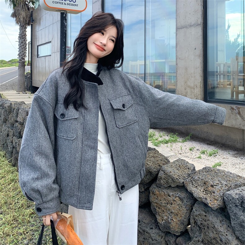 现货：冬装新款复古韩系撞色毛呢羽绒服2C135-8927P285K428,女装羽绒服,2C135