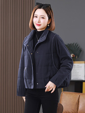 2025冬装新款短款明线装饰翻领棉衣外套，女装棉衣/棉服，雪樱依海