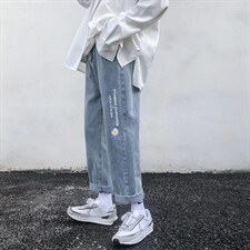 牛仔裤男ins潮牌雏菊九分裤子港风情侣休闲直筒宽松长裤K962-p33图片