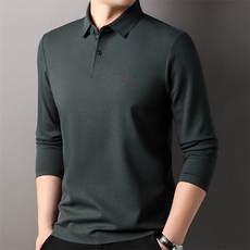 F83066莫代尔含羊毛拉链门襟翻领长袖POLO磨毛保暖刺绣LOGO，男装Polo衫，钱塘207-1
