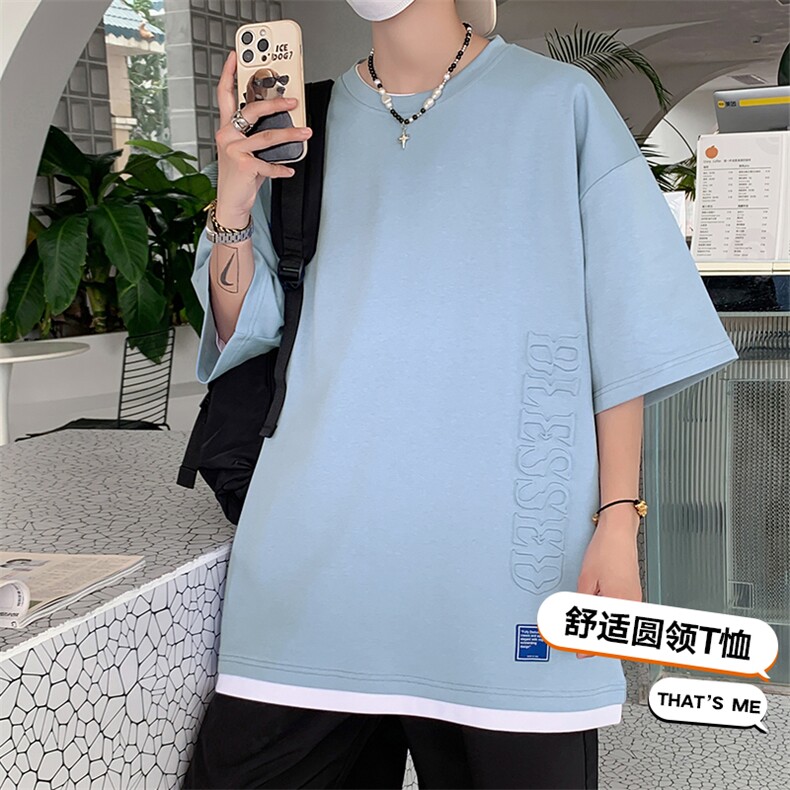 冰氧仿棉短袖港风夏季休闲百搭刺绣纯色男上衣TC3148-P24控48,男装T恤,星座717