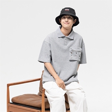南夏乔装2025夏款纯色口袋装饰翻领POLO衫日系复古纽扣装饰短袖男，男装T恤，电商S006（B521）