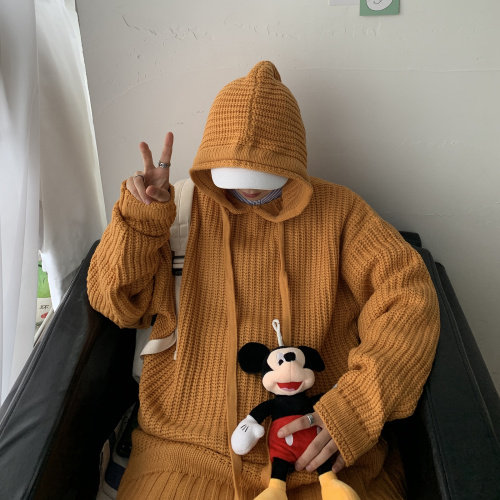 港风新款宽松休闲中性情侣连帽潮流纯色毛衣男外套慵懒风W01/P70,男装针织衫/毛衣,电商A221A