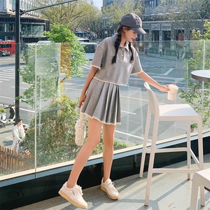 2025夏季新款短袖衬衫上衣百褶短裙子两件套女活泼减龄学院风套装图片