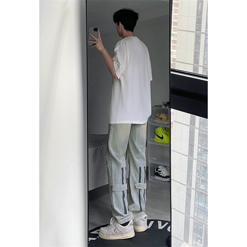 B221美式ins高街暗黑系小众拉链直筒牛仔裤LK23073-P65控88,男装牛仔裤,电商B221