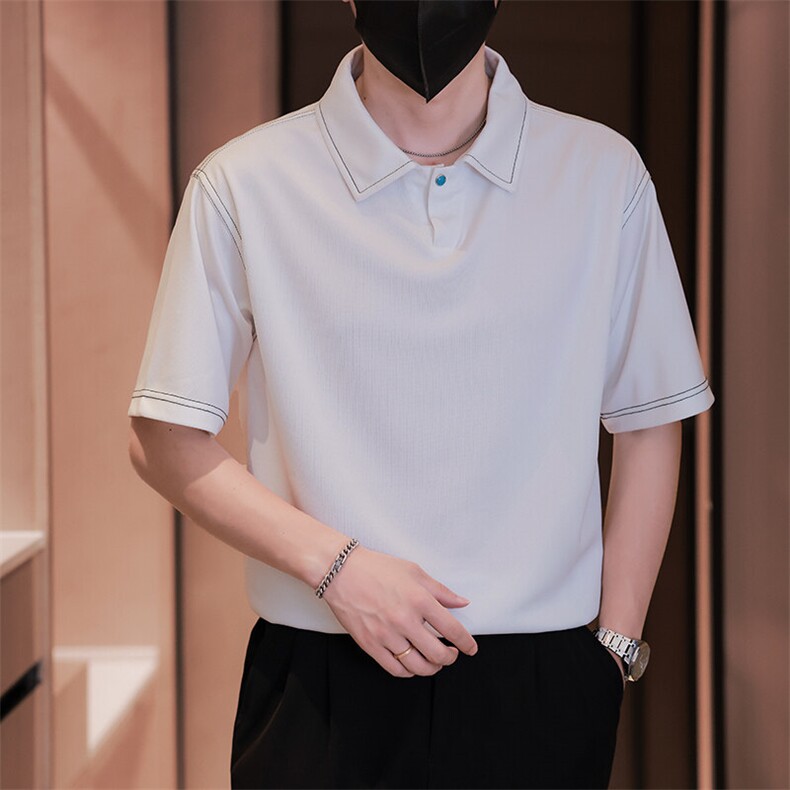 夏男翻领POLO衫拼色男休闲宽松休闲衬衣小伙A236-82570-P50图片