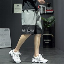 2021夏季新灰墙日系大码男字母印花撞色拼接休闲短裤K2027-P30，男装休闲裤，电商A001