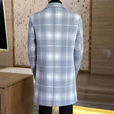 2020冬季男士修身毛呢大衣中长款加厚格子外套N09，男装毛呢大衣，电商B226-2（原B217-2）